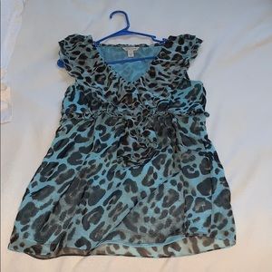Boston Proper Blue Leopard Ruffle Tank